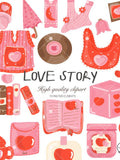 Love story Clipart, Valentines book lover, Romantic books flower, Heart Clipart, love Reading Aesthetic, instant download Love Romance Flower