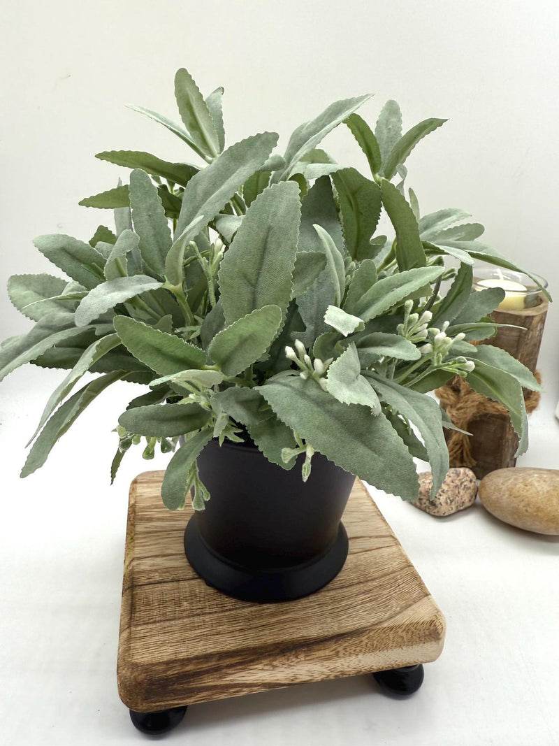 Faux Sage Arrangement in Black Ceramic Vase, Small Greenery Vase for Coffee Table, Fake Plant Decor, Herb Plant Pot for Kitchen Counter faux plants