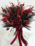 Black/Red Pampas Wedding Bouquet,Black/Red Rose,Artificial flowers,Rustic Wedding Bouquet Faux Silk & Dried  Flower Girl Bouquet Bouquet