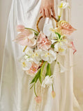 Pink Waterfall Artificial Bouquet: Handmade Wedding Photo Prop (70cm) Bouquet