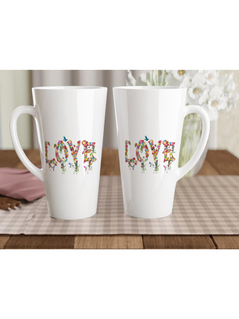 Floral Love Latte Mug 17oz | Ceramic Coffee Mug | Aesthetic Flower Coffee Cup | Cute Minimalist Mug | Gift for Her | Valentine Mug | Romance Love Romance Flower