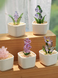 Hand Blown Glass Potted Plants - Purple Glass Succulent and Flowers birthday flower