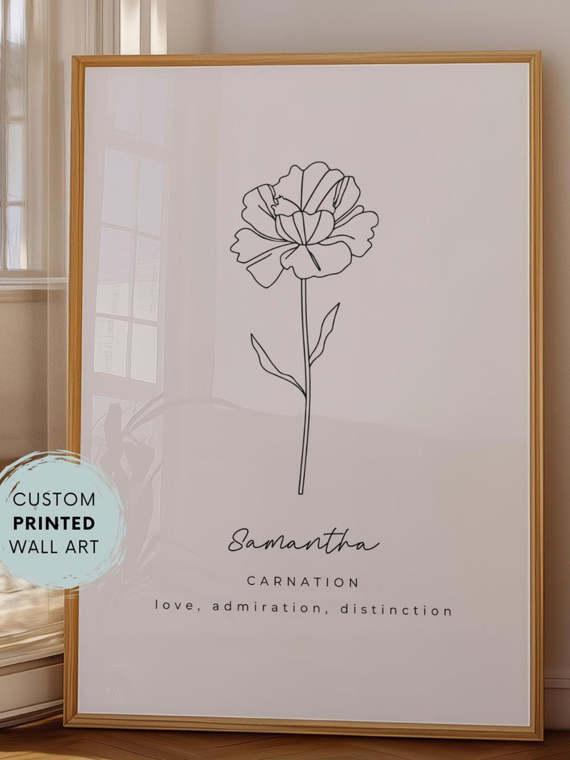 Personalized Birth Flower Wall Art with Name & Meaning Birthday Gift Botanical Minimalist Poster birthday flower