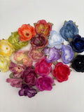 CQRF3, 1.75 Inch Satin Fabric Flowers with Sewn on Colorful Stone Set of 6, CHOOSE Color silk flower