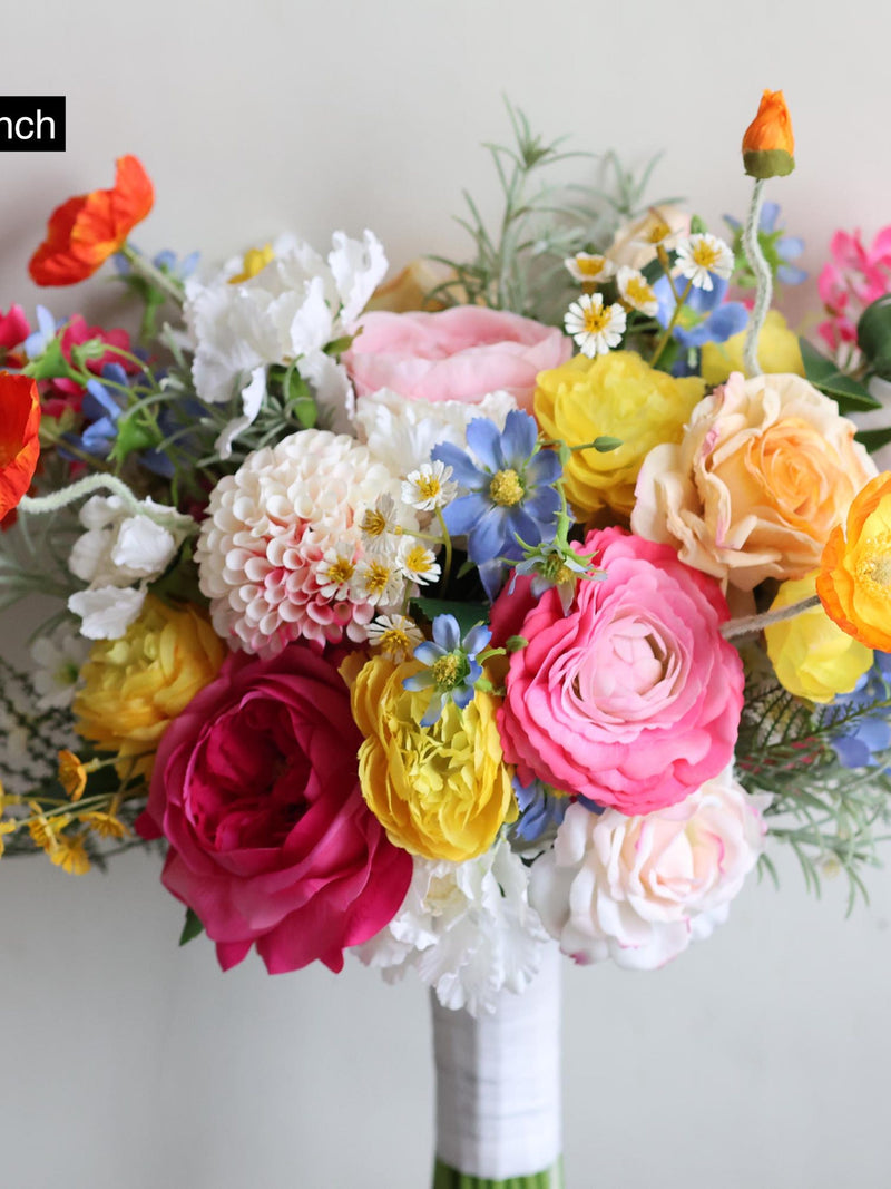 Colorful Wildflower Bridal Bouquet: Orange, Hot Pink, Yellow, Blue Artificial Flowers, Spring Summer Wedding wedding flower
