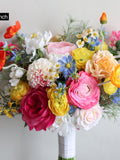Colorful Wildflower Bridal Bouquet: Orange, Hot Pink, Yellow, Blue Artificial Flowers, Spring Summer Wedding wedding flower