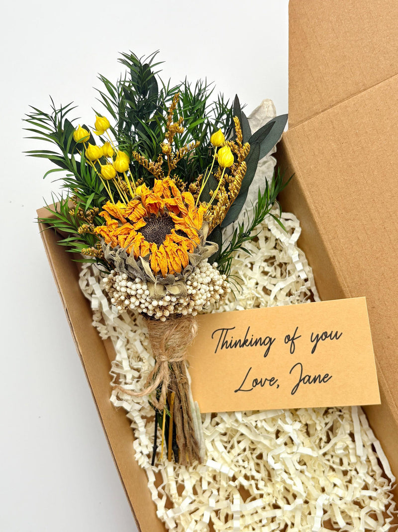 Sunflower Gift Ð Handcrafted Dried Flower Small Bouquet to Bring Positive Energy, Joy, and Brightness Ð Sending Love & Sunshine ANNIVERSARY
