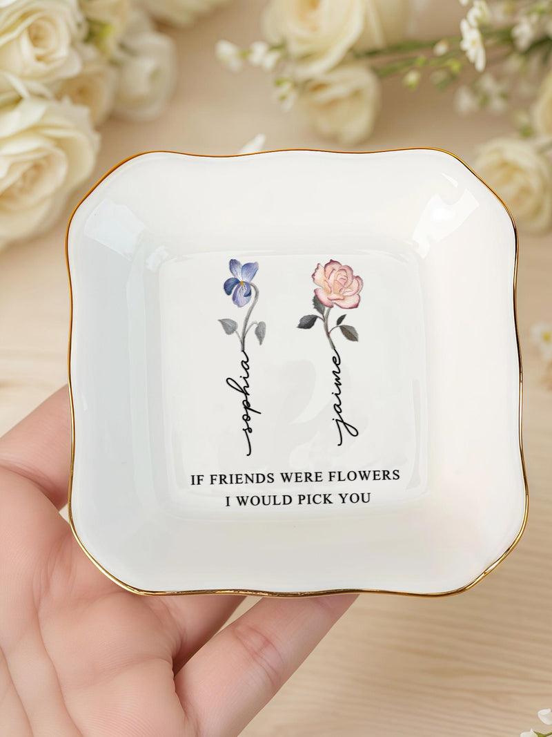 Personalized Birth Flower Jewelry Dish, Best Friend Gift ANNIVERSARY