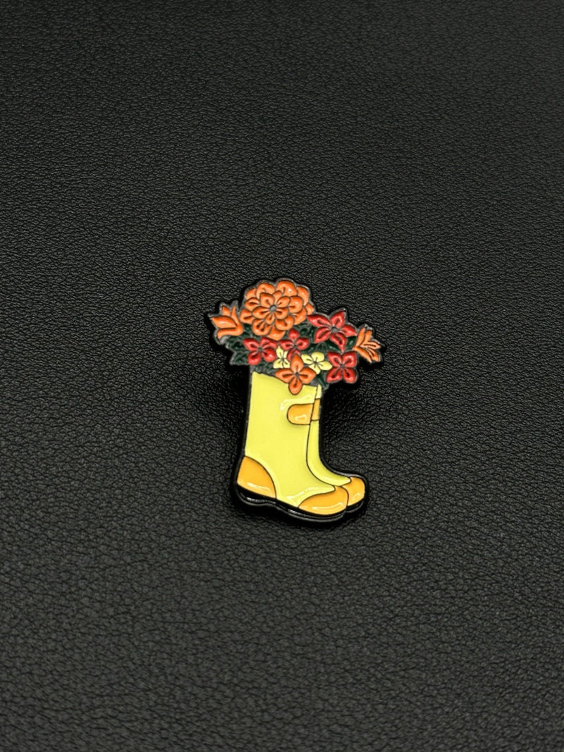 Yellow Rain Boot Enamel Pin: Floral Garden Lapel Pin flower spore