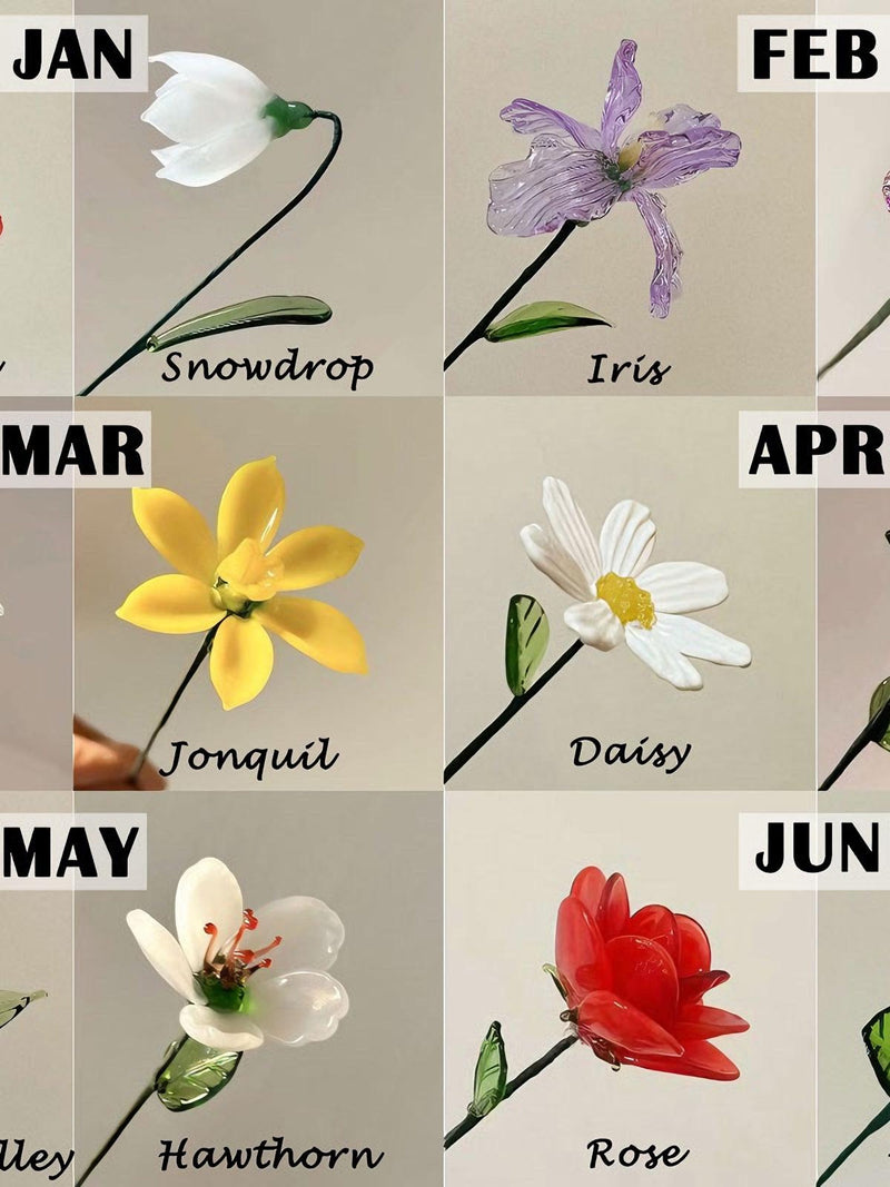 Glass Birth Flower (Jan to Dec), Glass Carnation, Iris, Daffodil,Daisy, Lily, Larkspur,Aster,Poppy, Handmade Birthday Gift for Her, Wife birthday flower