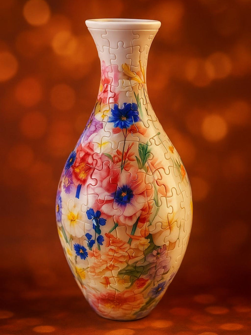 3D Colorful Blooming Flowers Puzzle Vase, DIY Jigsaw Vase, Unique Home Decorative Flower Vase, House Warming Gift, Fun Craft Gift for Kids house warming flower