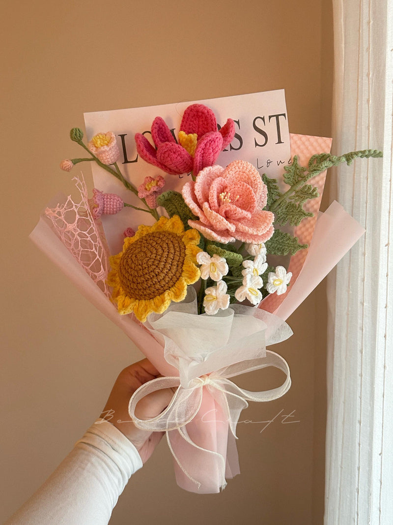 Handmade Crochet Flowers Bouquet, Sunflowers, Appreciation Gift, Home Decor, Birthday Gift, Lily, Wife, Girlfriend, Mom, Gift For Her Bouquet