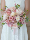 Pink/White  Wedding Bouquet,Pink/White  Rose,Artificial flowers,Rustic Wedding Bouquet Faux Silk & Dried Flower Girl Bouquet Bouquet
