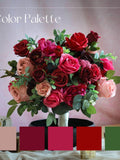 Jewel Tone Silk Flower Bouquet: Hot Pink & Red Bridal Artificial Wedding Decor Bouquet