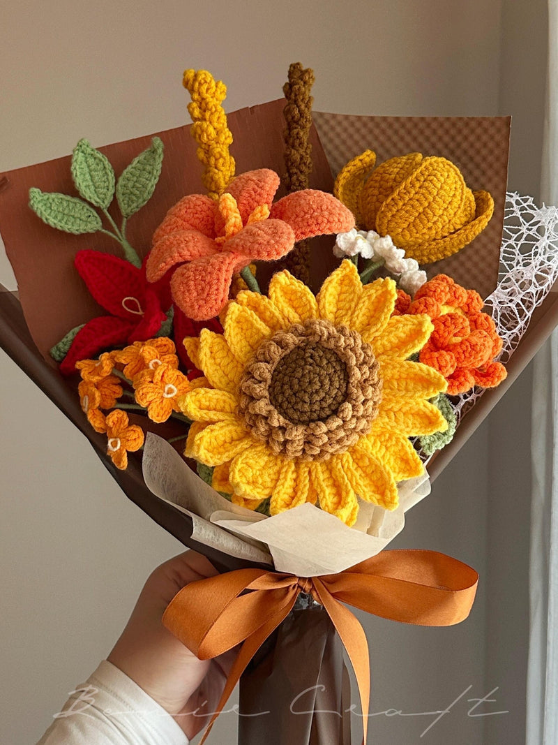 Handmade Crochet Sunflower Bouquet, Birthday Gift, Finished Product, Home Decor, Appreciation Gift, Girlfriend, Wife,  Love, Gift For Her Bouquet