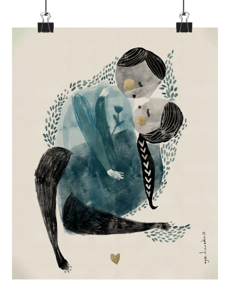 Newly Blooming Flowers Art, Couple in Spring Poster, Blossoming Love Print, Floral Romance Art, Whimsical Garden Couple Love Romance Flower