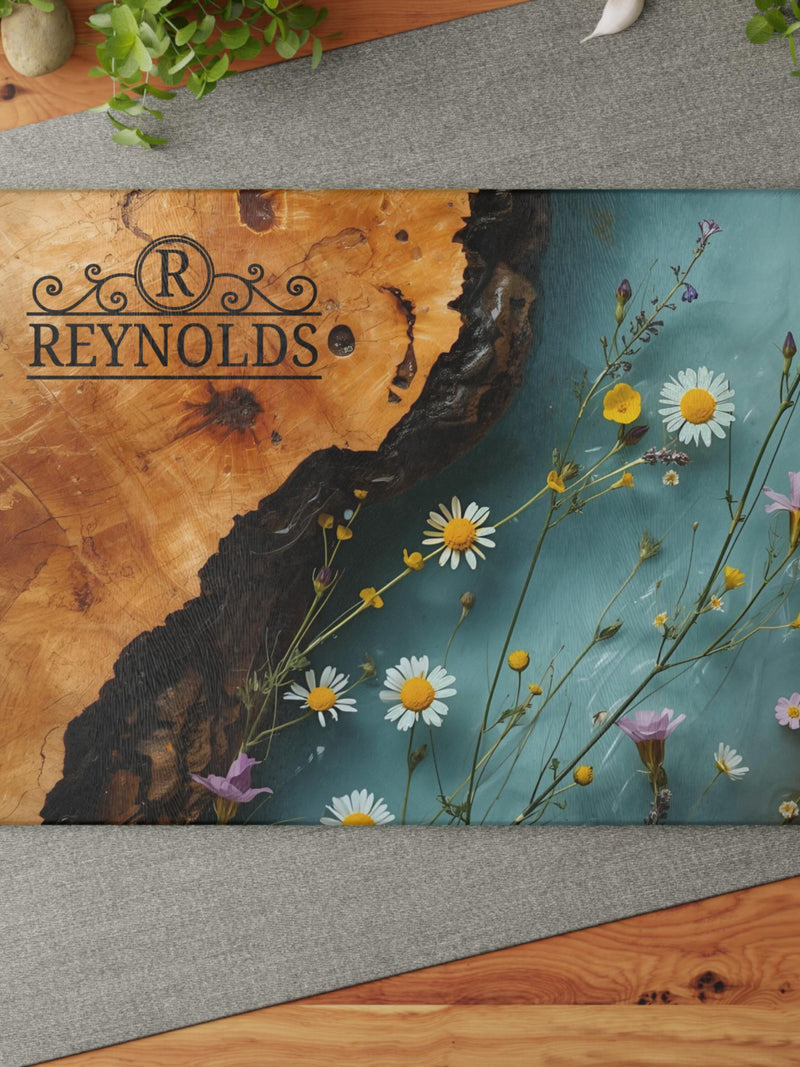 Personalized Glass Charcuterie Board, Monogram Cutting Board, Maple Wildflower Design, Housewarming Married Wedding Gift, 0532 house warming flower