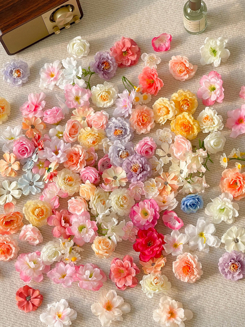 Mini Artificial Silk Flower Heads, DIY Craft Supplies silk flower