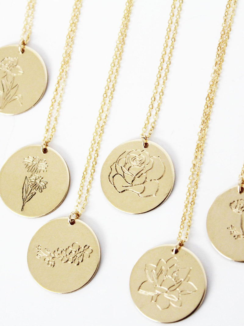 Birth Flower Necklace, Custom Birth Month Pendant Gold Filled Necklace, Gold Flower Birthday Gift Jewelry, Custom Necklace Gift birthday flower