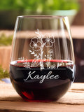 Personalized Birth Flower Wine Glass, Custom Floral Engraved Stemless Wine Glass, Birthday Gift birthday flower