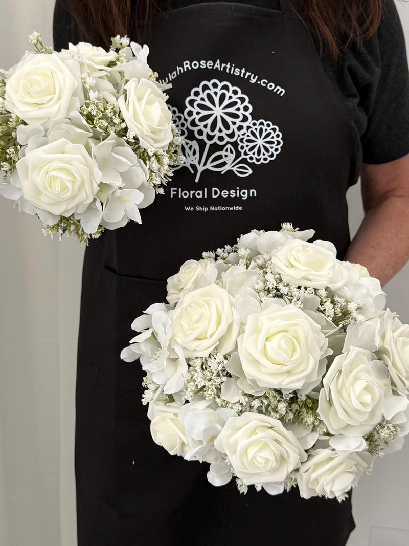 Ivory Rose Wedding Bouquet, Hydrangeas Bridesmaids, Babies Breath Bouquet