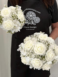 Ivory Rose Wedding Bouquet, Hydrangeas Bridesmaids, Babies Breath wedding flower