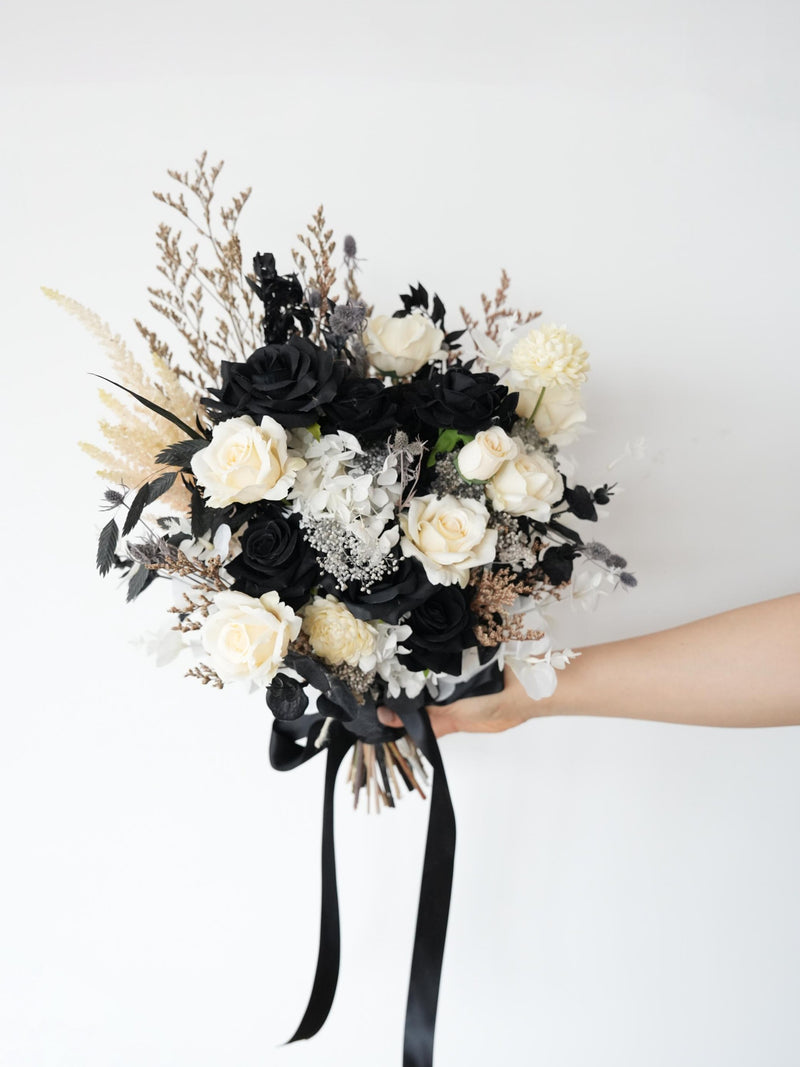 Rustic  Black/White Wedding Bouquet,  Silk flowers  Bouquet Bouquet