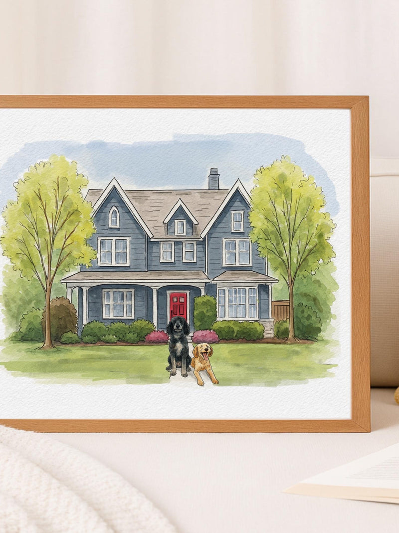 Personalised Watercolour House Portrait,  Our First Home, New Home Print Gift, Housewarming Gift, House Sketch, Venue Drawing, Realtor Gift house warming flower