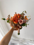 Petite Burnt Orange Bridal Bouquet: Handmade Artificial Wedding Flowers for Rustic Fall Ceremony Bouquet
