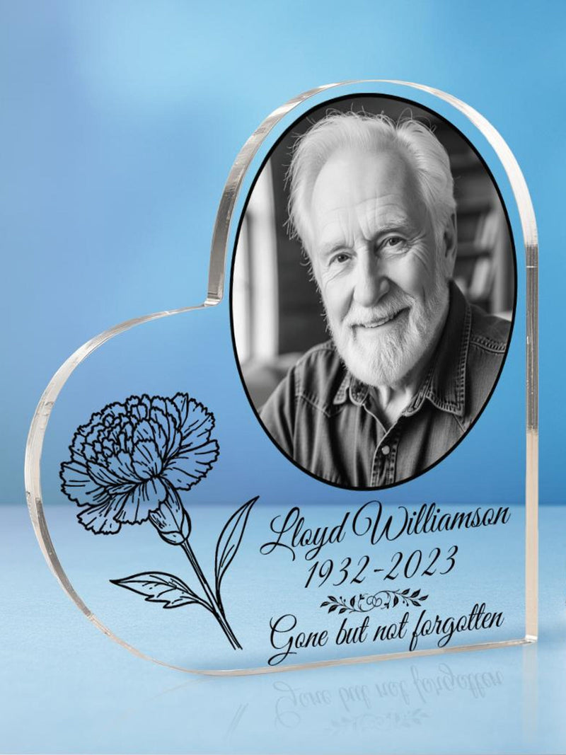 Personalized Acrylic Memorial Heart Plaque with Photo And Name, Custom Sympathy Keepsake for Loss, Remembrance Home Decor, Memorial Gift sympathy flower