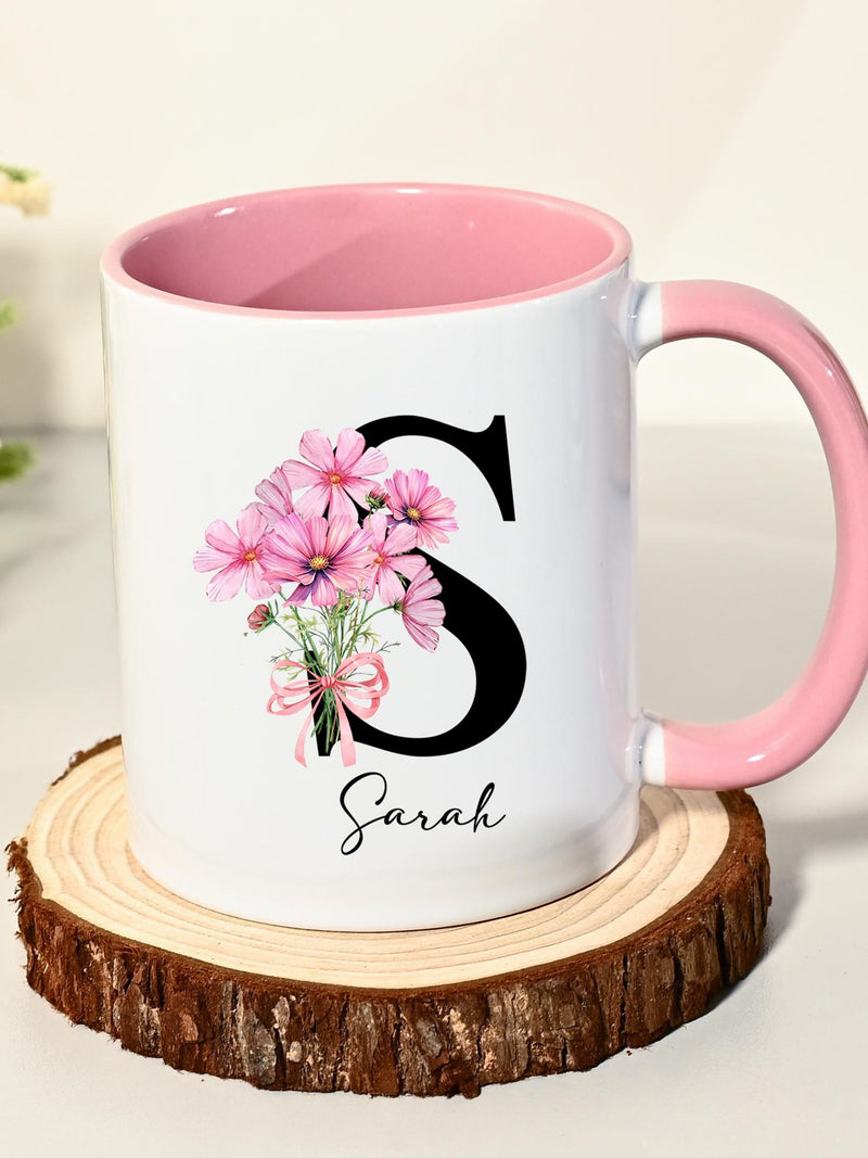 Custom Birth Flower Coffee Mug, Personalized Birthflower Cup, Monogram Initial Name, Birthday Mugs, Bridal Shower Gift, Gifts for Bridesmaid birthday flower