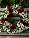 Ivory Rosebud and red roses wreath, wreath for graveside front door Memorial 42 cm Everlasting IMMEDIATEPOST sympathy flower