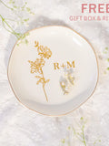 Personalized Ceramic Jewelry Dish: Engraved Floral Ring Dish, Wedding Gift wedding flower