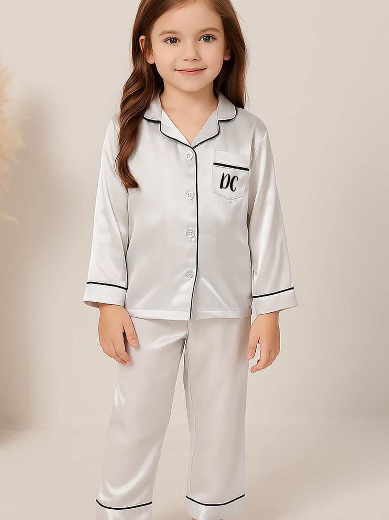 Personalized Flower Girl Pajamas,Custom Satin Pajama Set for Kids,Bridesmaid Pajamas,Bridesmaids Gifts, Personalized Kids Pajamas Set silk flower