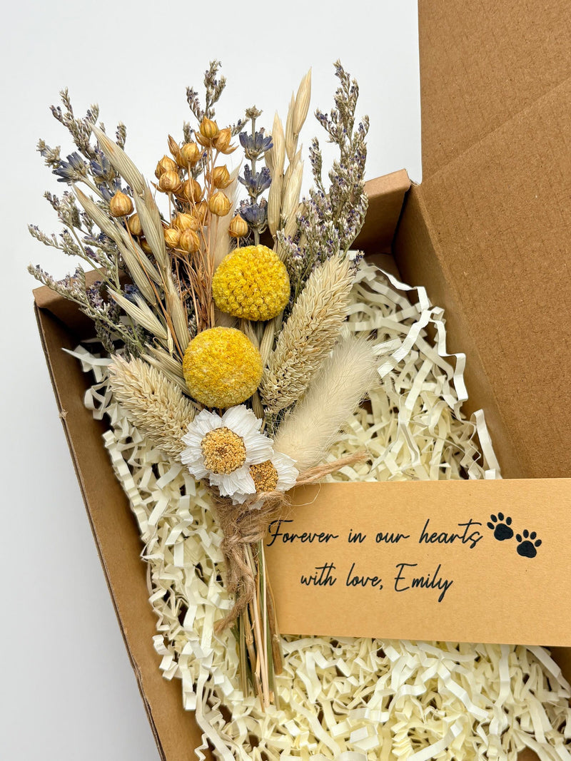 Pet Loss Sympathy Gift, Natural Dried Flower Mini Bouquet with Personalized Tag, Comforting Memorial Keepsake for Dog or Cat Loss sympathy flower