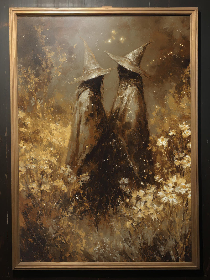 Witchy Lovers in the Meadows, Romantic Witchcore Wall Art, Printable Gothic Wall Art, Dark Cottagecore Decor, Goth Couple Valentines Gift Love Romance Flower