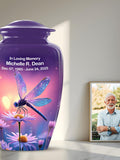 Dragonfly Flower Cremation Urn, Purple Memorial Urn sympathy flower