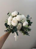 Large White Peony Bridal Bouquet with Real Eucalyptus Ð Elegant Wedding Flowers Bouquet