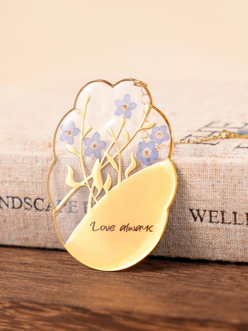 Custom Engraved Floral Resin Bookmark, Forget Me Not Pressed Flowers, Gift for Retirement sympathy flower