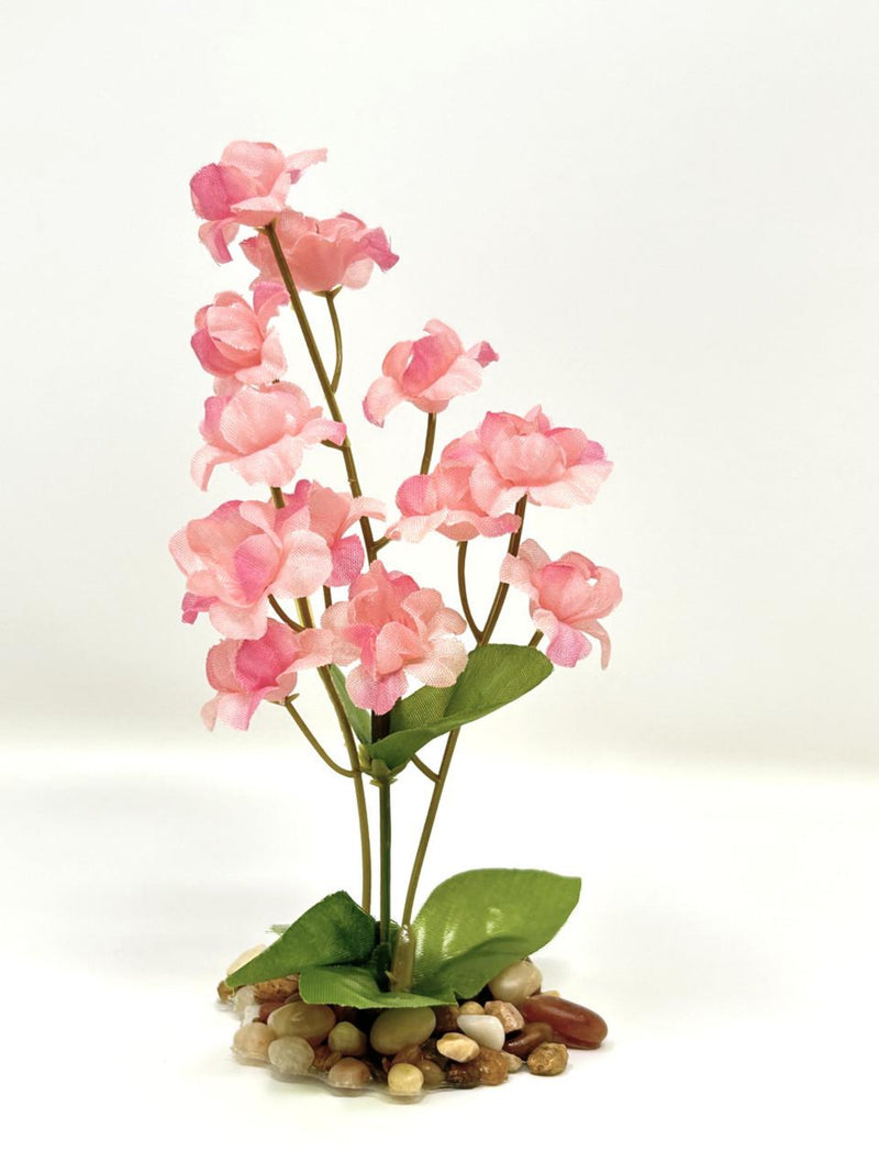 5.5" Pink soft Silk Baby's Breath Aquarium Flower Plant with Stone Base silk flower