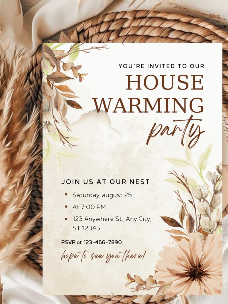 Boho Housewarming Party Invitation | Pampas Grass Template (Digital Download) house warming flower