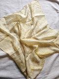 Naturally Hand-Dyed Silk Scarf: Botanical Pale Yellow Square Bandana, Eco-Friendly silk flower