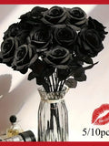 Gothic Black Rose Bouquet, Artificial Silk Flowers, Halloween Decor Bouquet