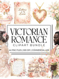 Victorian Romance Watercolor Clipart | Vintage Romantic Love Letters, Roses, Lace, Ephemera & Couples | Junk Journal Scrapbook PNG Bundle Love Romance Flower