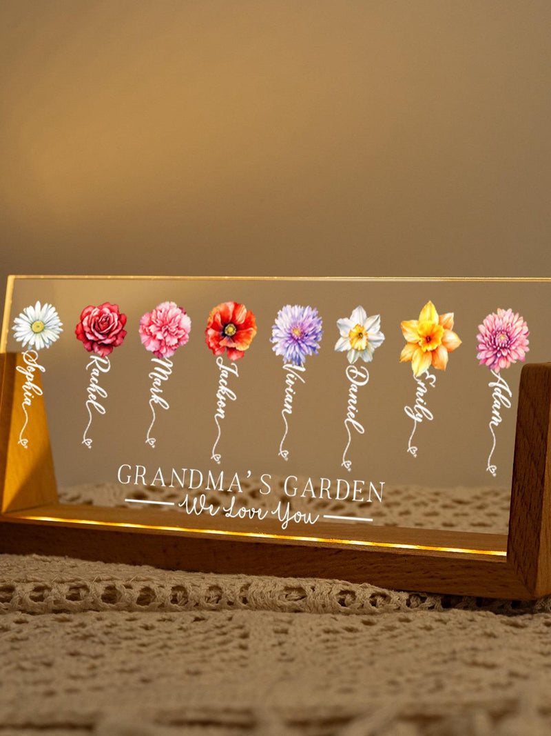 Custom Grandma's Garden Birth Month Flowers Night Light, Acrylic LED Light, Mother Lamp, Grandma Gift from Grandkids, Mother's Day Gift birthday flower