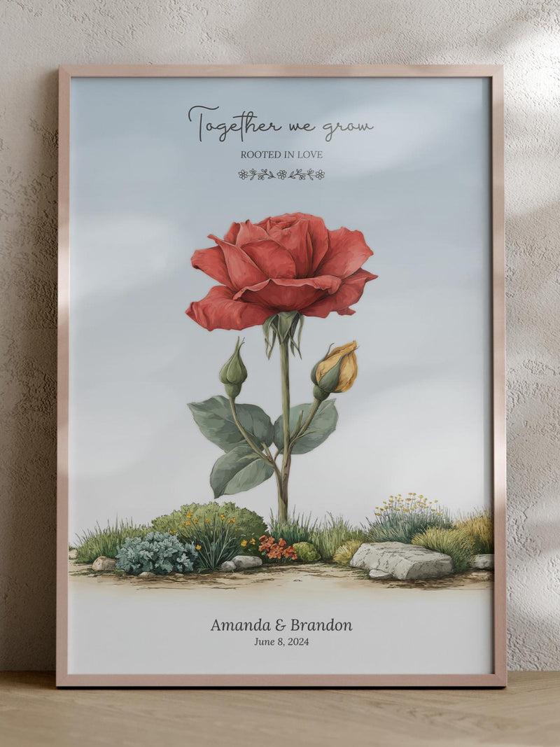 Personalized 4th Anniversary Floral Print: Custom Wedding Gift for Couples, Wife or Husband, Wedding Gift for Her Under 100 ANNIVERSARY