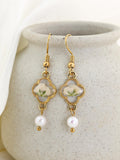 BabyÕs Breath Dangle Earrings with Pearl, Real Pressed Flower Jewelry, Gold Drop Earrings, Handmade Miscarriage Gift for Her,sympathy gift sympathy flower