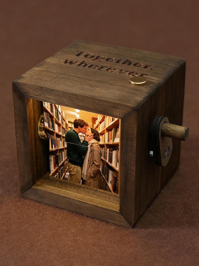 Personalized Photo Flipbook Animation Box,Custom wooden Photo Book with Light,Custom Crank Photobox Picture Box ,Creative Anniversary gifts ANNIVERSARY