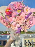 Crochet Pink Flower Bouquet, Personalized Mother's Day Gift for Mom Grandma, Permanent Birthday Yarn Flowers, Crocheted Anniversary Gift Bouquet