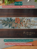 Beautiful Personalized New Home Gift, Decorative *Glass* Cutting & Charcuterie Tray Floral Cheeseboard New Apartment, Realtor Closing Gift house warming flower